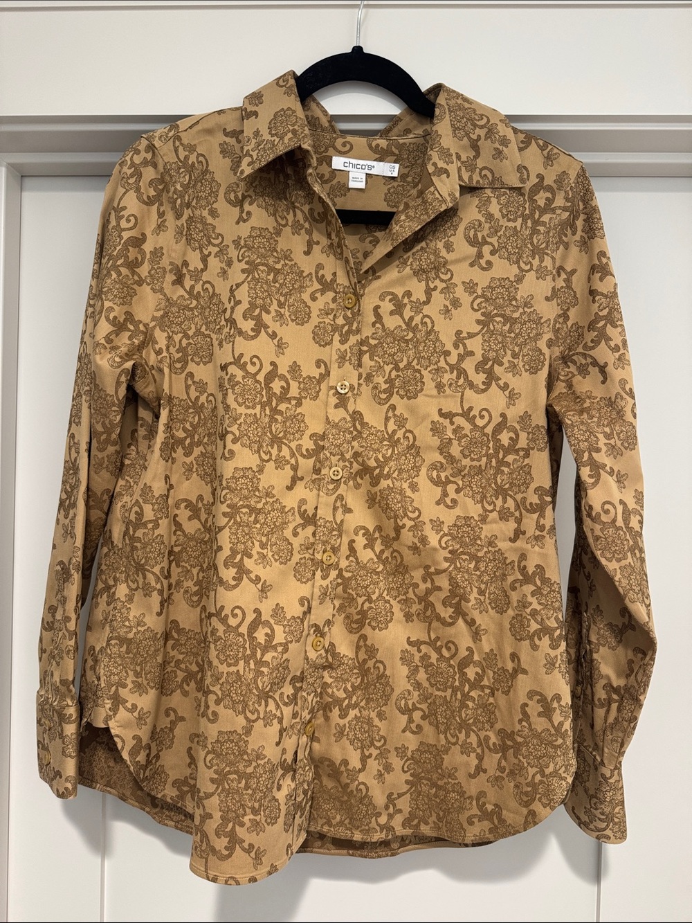 Chico's Tan and Brown Floral Print Button Shirt